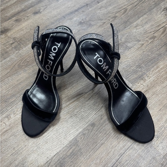 Tom Ford Shoes - Tom Ford Black Leather Sandal Heels with Silver Accents Size 39.5